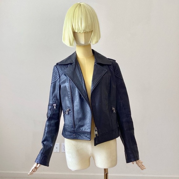 Trussardi Jeans Vintage Black Leather Motorcycle Jacket.SZ 4/40